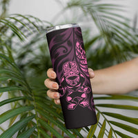 New Zealand Lawn Bowls Custom Skinny Tumbler Pink Maori Warrior Tribal Silver Fern - Polynesian Pride