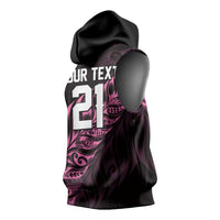 New Zealand Lawn Bowls Custom Sleeveless Hoodie Pink Maori Warrior Tribal Silver Fern - Polynesian Pride