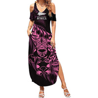 New Zealand Lawn Bowls Custom Summer Maxi Dress Pink Maori Warrior Tribal Silver Fern LT9 Women Pink - Polynesian Pride