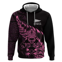 New Zealand Lawn Bowls Custom Zip Hoodie Pink Maori Warrior Tribal Silver Fern - Polynesian Pride