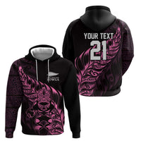 New Zealand Lawn Bowls Custom Zip Hoodie Pink Maori Warrior Tribal Silver Fern - Polynesian Pride