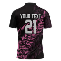 New Zealand Lawn Bowls Custom Zipper Polo Shirt Pink Maori Warrior Tribal Silver Fern - Polynesian Pride