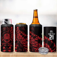 New Zealand Lawn Bowls Custom 4 in 1 Can Cooler Tumbler Red Maori Warrior Tribal Silver Fern - Polynesian Pride