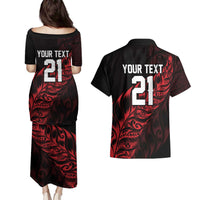 New Zealand Lawn Bowls Custom Couples Matching Puletasi and Hawaiian Shirt Red Maori Warrior Tribal Silver Fern LT9 - Polynesian Pride