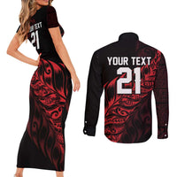 New Zealand Lawn Bowls Custom Couples Matching Short Sleeve Bodycon Dress and Long Sleeve Button Shirt Red Maori Warrior Tribal Silver Fern LT9 - Polynesian Pride
