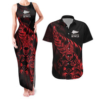 New Zealand Lawn Bowls Custom Couples Matching Tank Maxi Dress and Hawaiian Shirt Red Maori Warrior Tribal Silver Fern LT9 Red - Polynesian Pride