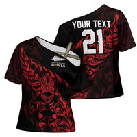 New Zealand Lawn Bowls Custom Cross Shoulder Shirt Red Maori Warrior Tribal Silver Fern - Polynesian Pride