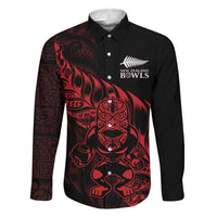 New Zealand Lawn Bowls Custom Family Matching Off Shoulder Maxi Dress and Hawaiian Shirt Red Maori Warrior Tribal Silver Fern LT9 Dad's Shirt - Long Sleeve Red - Polynesian Pride