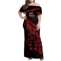 New Zealand Lawn Bowls Custom Family Matching Off Shoulder Maxi Dress and Hawaiian Shirt Red Maori Warrior Tribal Silver Fern LT9 Mom's Dress Red - Polynesian Pride