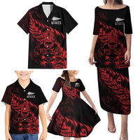 New Zealand Lawn Bowls Custom Family Matching Puletasi and Hawaiian Shirt Red Maori Warrior Tribal Silver Fern LT9 - Polynesian Pride
