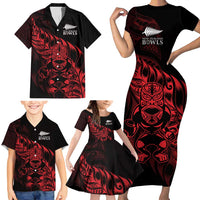 New Zealand Lawn Bowls Custom Family Matching Short Sleeve Bodycon Dress and Hawaiian Shirt Red Maori Warrior Tribal Silver Fern LT9 - Polynesian Pride