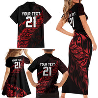 New Zealand Lawn Bowls Custom Family Matching Short Sleeve Bodycon Dress and Hawaiian Shirt Red Maori Warrior Tribal Silver Fern LT9 - Polynesian Pride