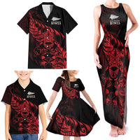 New Zealand Lawn Bowls Custom Family Matching Tank Maxi Dress and Hawaiian Shirt Red Maori Warrior Tribal Silver Fern - Polynesian Pride