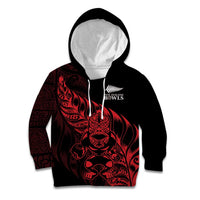 New Zealand Lawn Bowls Custom Kid Hoodie Red Maori Warrior Tribal Silver Fern - Polynesian Pride