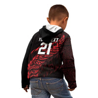 New Zealand Lawn Bowls Custom Kid Hoodie Red Maori Warrior Tribal Silver Fern - Polynesian Pride