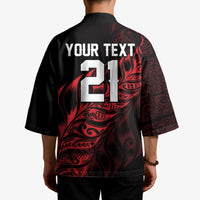 New Zealand Lawn Bowls Custom Kimono Red Maori Warrior Tribal Silver Fern - Polynesian Pride