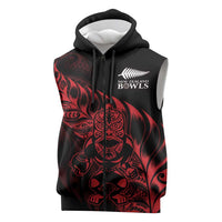 New Zealand Lawn Bowls Custom Sleeveless Zip Hoodie Red Maori Warrior Tribal Silver Fern LT9 Red - Polynesian Pride