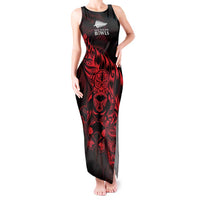 New Zealand Lawn Bowls Custom Tank Maxi Dress Red Maori Warrior Tribal Silver Fern - Polynesian Pride