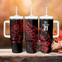 New Zealand Lawn Bowls Custom Tumbler With Handle Red Maori Warrior Tribal Silver Fern - Polynesian Pride