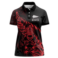 New Zealand Lawn Bowls Custom Women Polo Shirt Red Maori Warrior Tribal Silver Fern LT9 Female Red - Polynesian Pride