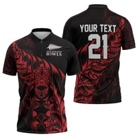 New Zealand Lawn Bowls Custom Zipper Polo Shirt Red Maori Warrior Tribal Silver Fern LT9 - Polynesian Pride