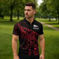New Zealand Lawn Bowls Custom Zipper Polo Shirt Red Maori Warrior Tribal Silver Fern LT9 - Polynesian Pride