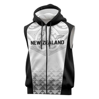 World Football 2026 New Zealand Custom Sleeveless Zip Hoodie All White Fern Maori Tribal LT9 White - Polynesian Pride
