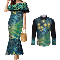 New Zealand Matariki Waipuna-a-rangi Couples Matching Mermaid Dress and Long Sleeve Button Shirt He Roimata o Rangi LT9 Black - Polynesian Pride