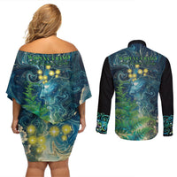 New Zealand Matariki Waipuna-a-rangi Couples Matching Off Shoulder Short Dress and Long Sleeve Button Shirt He Roimata o Rangi LT9 - Polynesian Pride