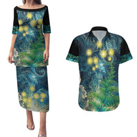 New Zealand Matariki Waipuna-a-rangi Couples Matching Puletasi and Hawaiian Shirt He Roimata o Rangi LT9 Black - Polynesian Pride