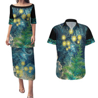 New Zealand Matariki Waipuna-a-rangi Couples Matching Puletasi and Hawaiian Shirt He Roimata o Rangi LT9 Black - Polynesian Pride