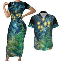 New Zealand Matariki Waipuna-a-rangi Couples Matching Short Sleeve Bodycon Dress and Hawaiian Shirt He Roimata o Rangi LT9 Black - Polynesian Pride