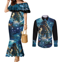 New Zealand Matariki Waita Couples Matching Mermaid Dress and Long Sleeve Button Shirt The Way Of The Water LT9 Black - Polynesian Pride