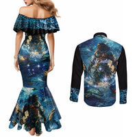 New Zealand Matariki Waita Couples Matching Mermaid Dress and Long Sleeve Button Shirt The Way Of The Water LT9 - Polynesian Pride