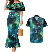 New Zealand Matariki Waiti Couples Matching Mermaid Dress and Hawaiian Shirt The Beginnings Of Life LT9 Black - Polynesian Pride