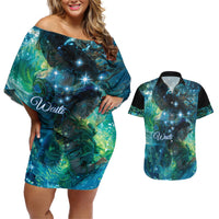 New Zealand Matariki Waiti Couples Matching Off Shoulder Short Dress and Hawaiian Shirt The Beginnings Of Life LT9 Black - Polynesian Pride