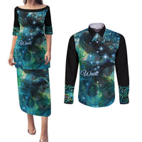 New Zealand Matariki Waiti Couples Matching Puletasi and Long Sleeve Button Shirt The Beginnings Of Life LT9 Black - Polynesian Pride