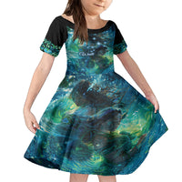 New Zealand Matariki Waiti Family Matching Puletasi and Hawaiian Shirt The Beginnings Of Life LT9 Daughter's Dress Black - Polynesian Pride