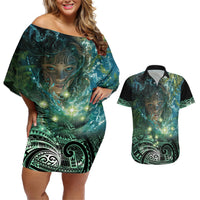 New Zealand Matariki Waiti Couples Matching Off Shoulder Short Dress and Hawaiian Shirt Waimori and The Origin Of Life LT9 Black - Polynesian Pride