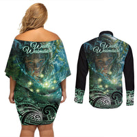 New Zealand Matariki Waiti Couples Matching Off Shoulder Short Dress and Long Sleeve Button Shirt Waimori and The Origin Of Life LT9 - Polynesian Pride