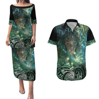 New Zealand Matariki Waiti Couples Matching Puletasi and Hawaiian Shirt Waimori and The Origin Of Life LT9 Black - Polynesian Pride