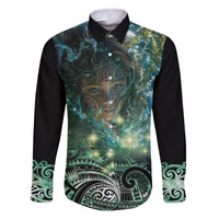 New Zealand Matariki Waiti Family Matching Puletasi and Hawaiian Shirt Waimori and The Origin Of Life LT9 Dad's Shirt - Long Sleeve Black - Polynesian Pride