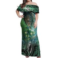 New Zealand Matariki Waiti Off Shoulder Maxi Dress Waimori and The Origin Of Life LT9 Women Black - Polynesian Pride