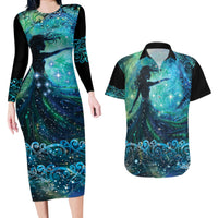 New Zealand Matariki Hiwa-i-te-rangi Couples Matching Long Sleeve Bodycon Dress and Hawaiian Shirt Titiro ki nga Whetu Wishing Star LT9 Black - Polynesian Pride