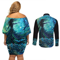 New Zealand Matariki Hiwa-i-te-rangi Couples Matching Off Shoulder Short Dress and Long Sleeve Button Shirt Titiro ki nga Whetu Wishing Star LT9 - Polynesian Pride