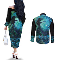 New Zealand Matariki Hiwa-i-te-rangi Couples Matching Off The Shoulder Long Sleeve Dress and Long Sleeve Button Shirt Titiro ki nga Whetu Wishing Star LT9 - Polynesian Pride