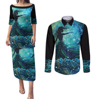 New Zealand Matariki Hiwa-i-te-rangi Couples Matching Puletasi and Long Sleeve Button Shirt Titiro ki nga Whetu Wishing Star LT9 Black - Polynesian Pride