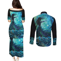 New Zealand Matariki Hiwa-i-te-rangi Couples Matching Puletasi and Long Sleeve Button Shirt Titiro ki nga Whetu Wishing Star LT9 - Polynesian Pride