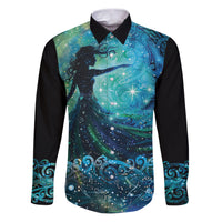 New Zealand Matariki Hiwa-i-te-rangi Family Matching Puletasi and Hawaiian Shirt Titiro ki nga Whetu Wishing Star LT9 Dad's Shirt - Long Sleeve Black - Polynesian Pride
