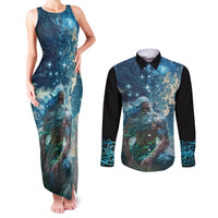New Zealand Matariki Ururangi Couples Matching Tank Maxi Dress and Long Sleeve Button Shirt The Murmur Of The Wind LT9 Black - Polynesian Pride